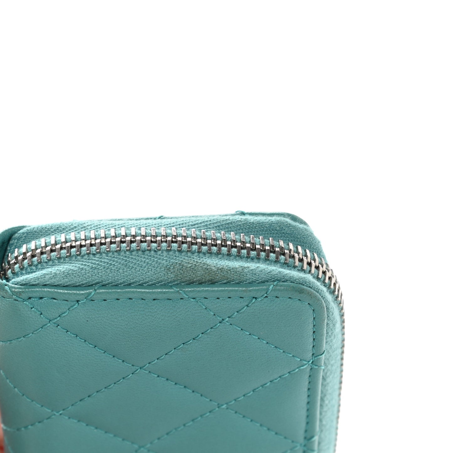 Lambskin Quilted Zip Around Coin Purse Wallet Turquoise
