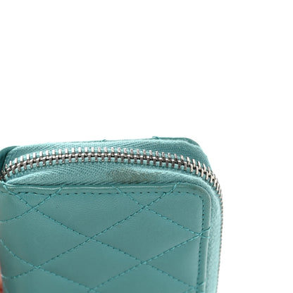 Chanel Lambskin Quilted Zip Around Coin Purse Wallet Turquoise 8 of 10