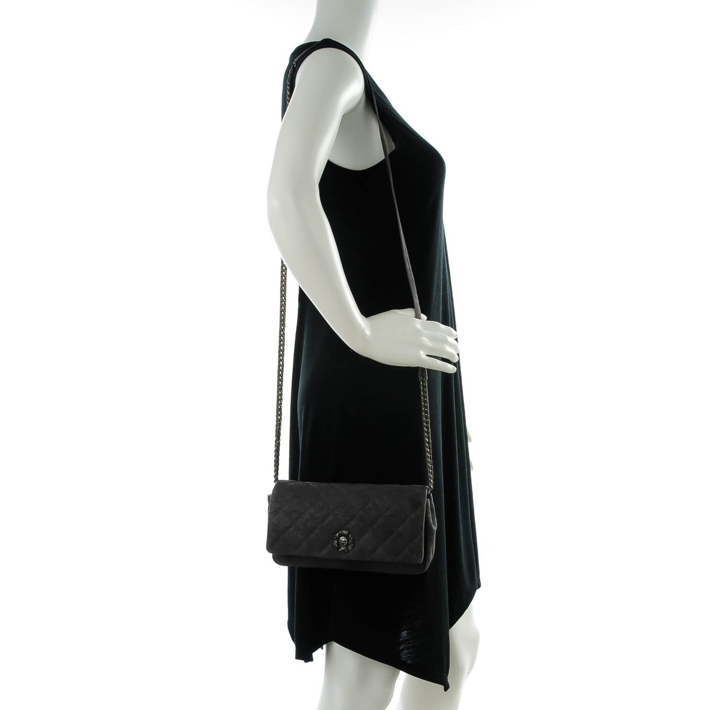Iridescent Caviar Quilted Small Flap Grey