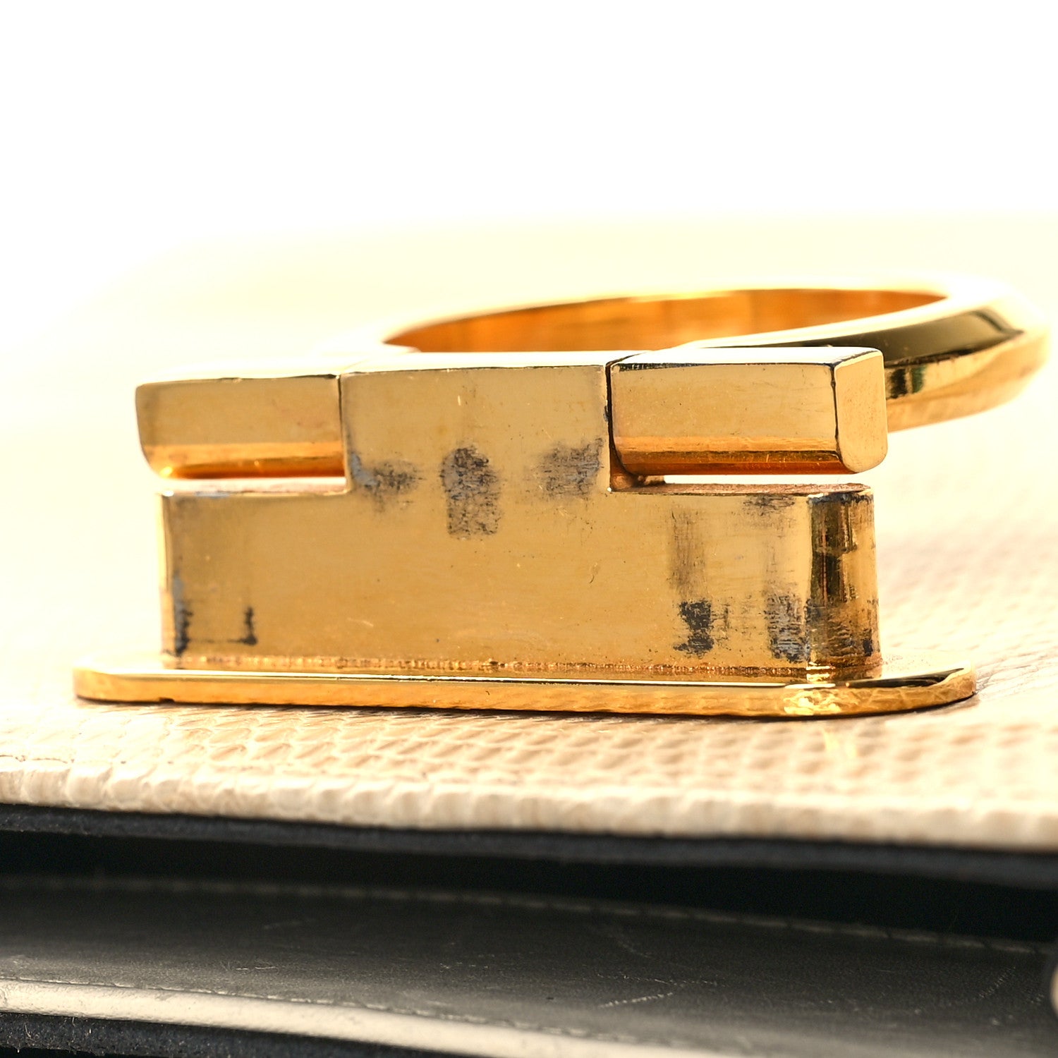 Salvatore Ferragamo Lizard Iconic Small Top Handle Bag Biege