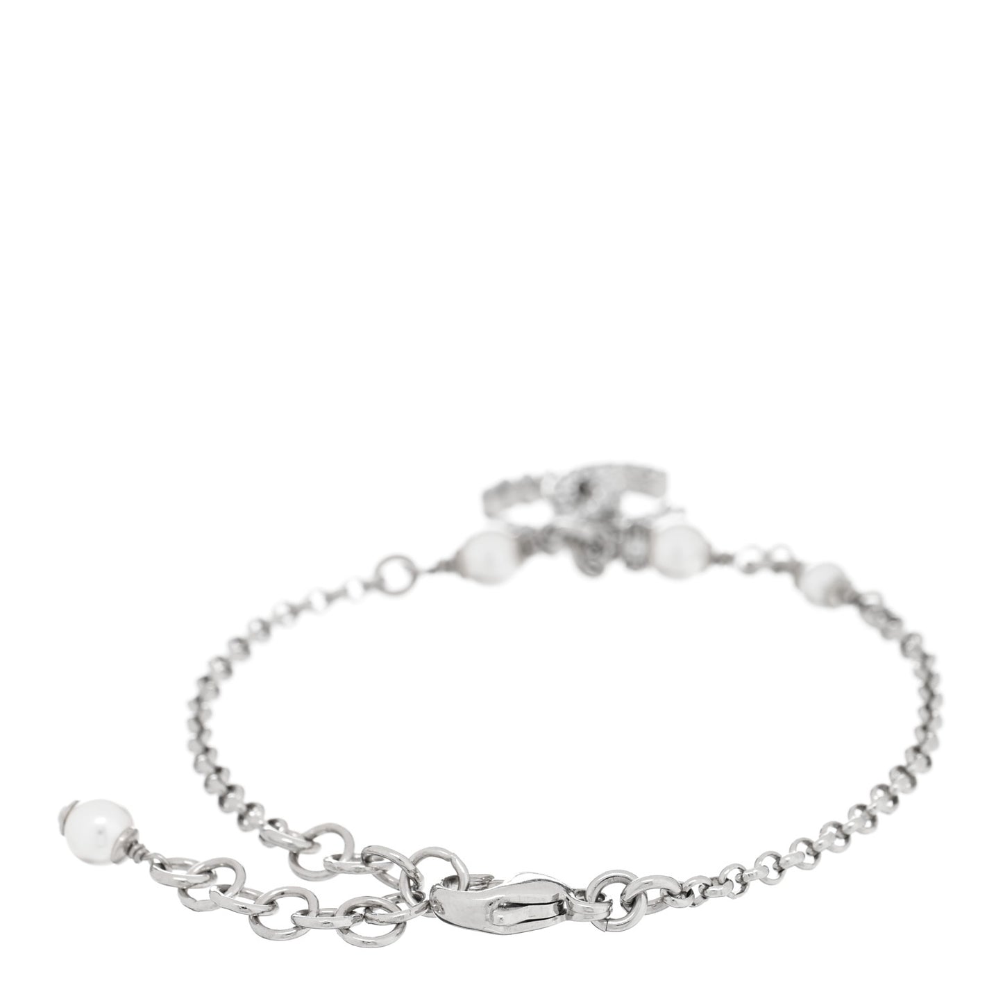 Crystal Pearl CC Bracelet Silver