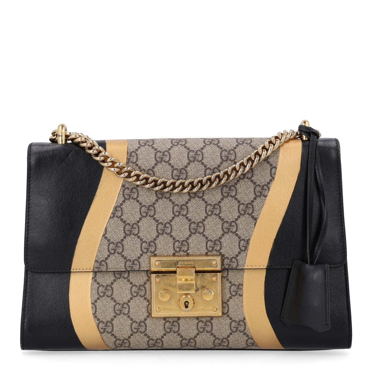 Calfskin GG Supreme Monogram Medium Padlock Shoulder Bag Black Gold