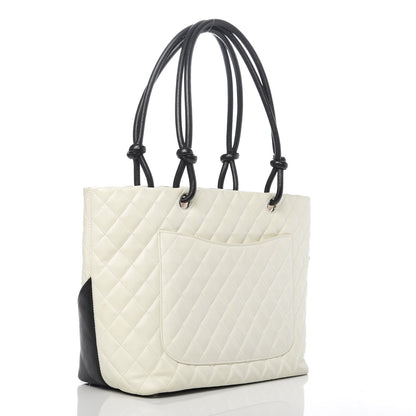 Chanel Calfskin Quilted Large Cambon Tote White Black 3 of 13