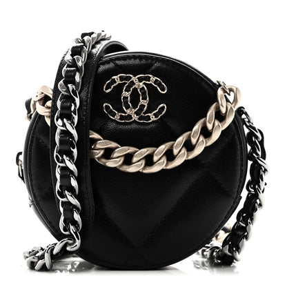 Chanel Shiny Goatskin Quilted Chanel 19 Round Clutch With Chain Black 1 of 11