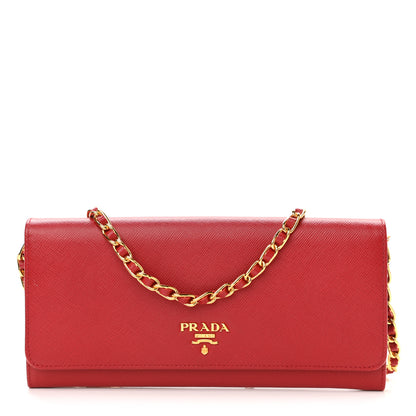 Prada Saffiano Wallet on Chain Fuoco 1 of 10