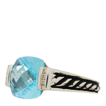 David Yurman Sterling Silver Diamond Blue Topaz 11mm Deco Ring 52 6 3 of 5