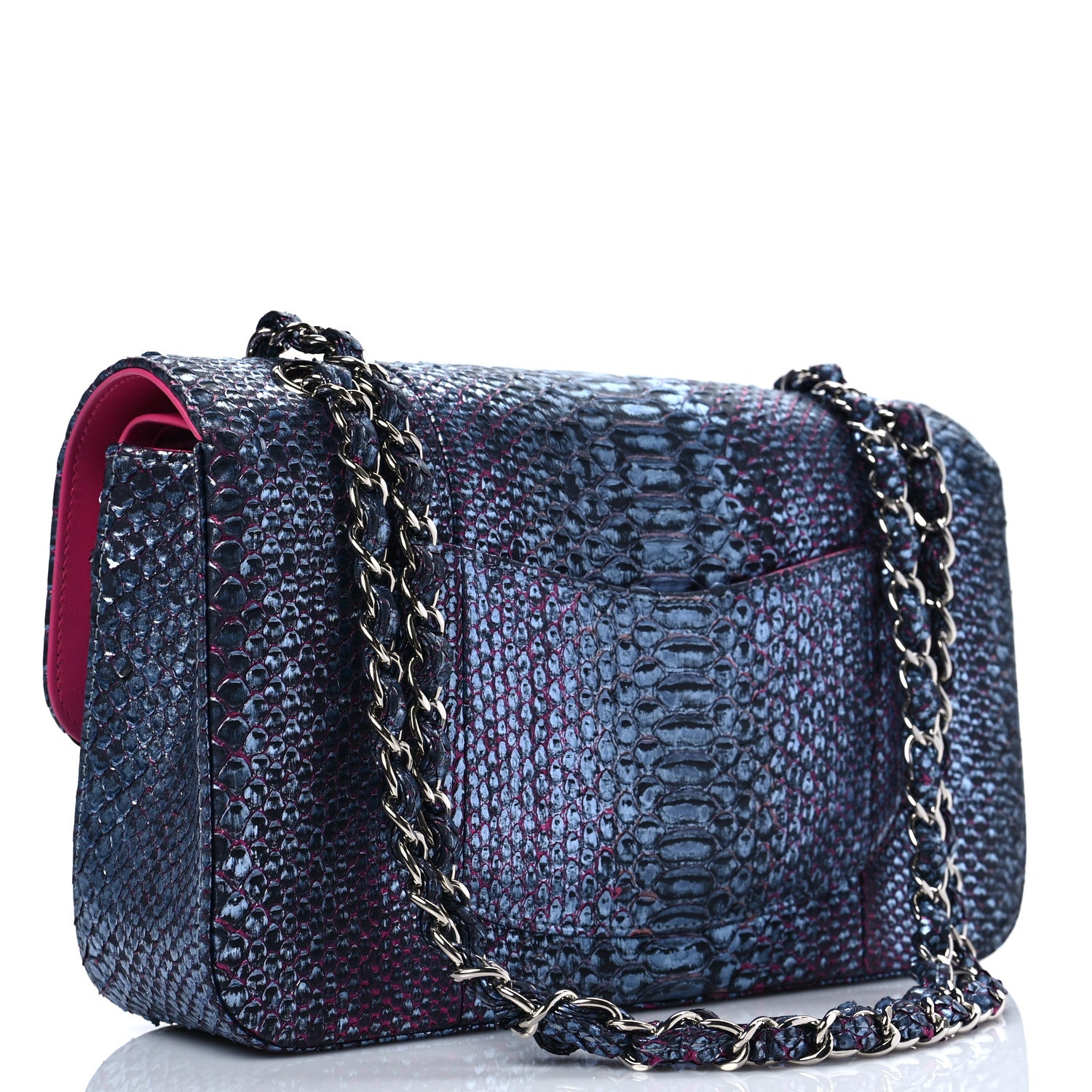 Chanel Metallic Snakeskin Medium Double Flap Light Blue Pink 2 of 7