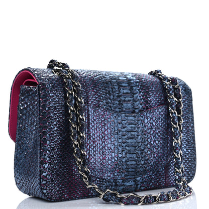 Chanel Metallic Snakeskin Medium Double Flap Light Blue Pink 2 of 7
