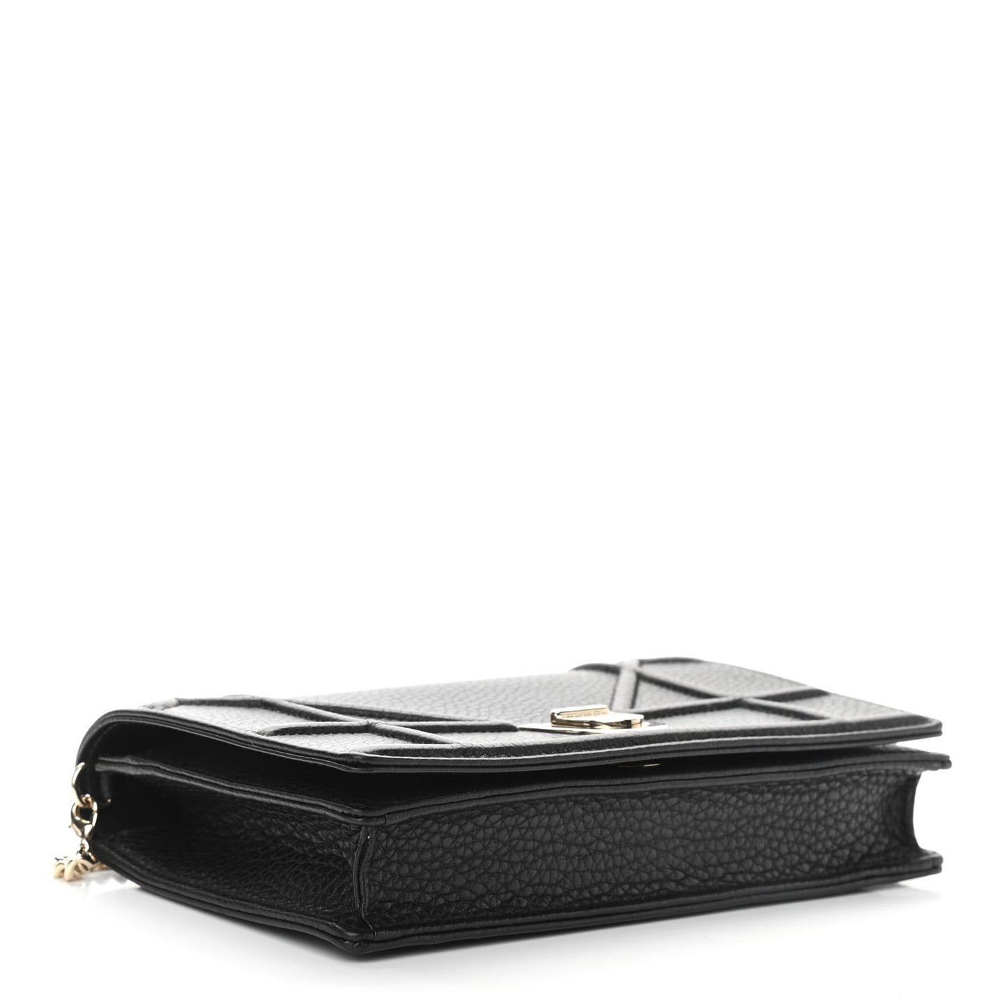 Grained Calfskin Diorama Wallet on Chain Pouch Black