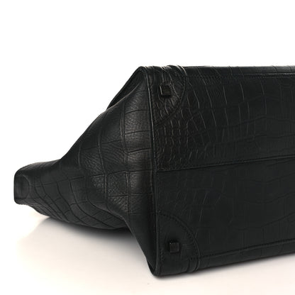 Celine Calfskin Crocodile Embossed Medium Phantom Luggage Black 7 of 8