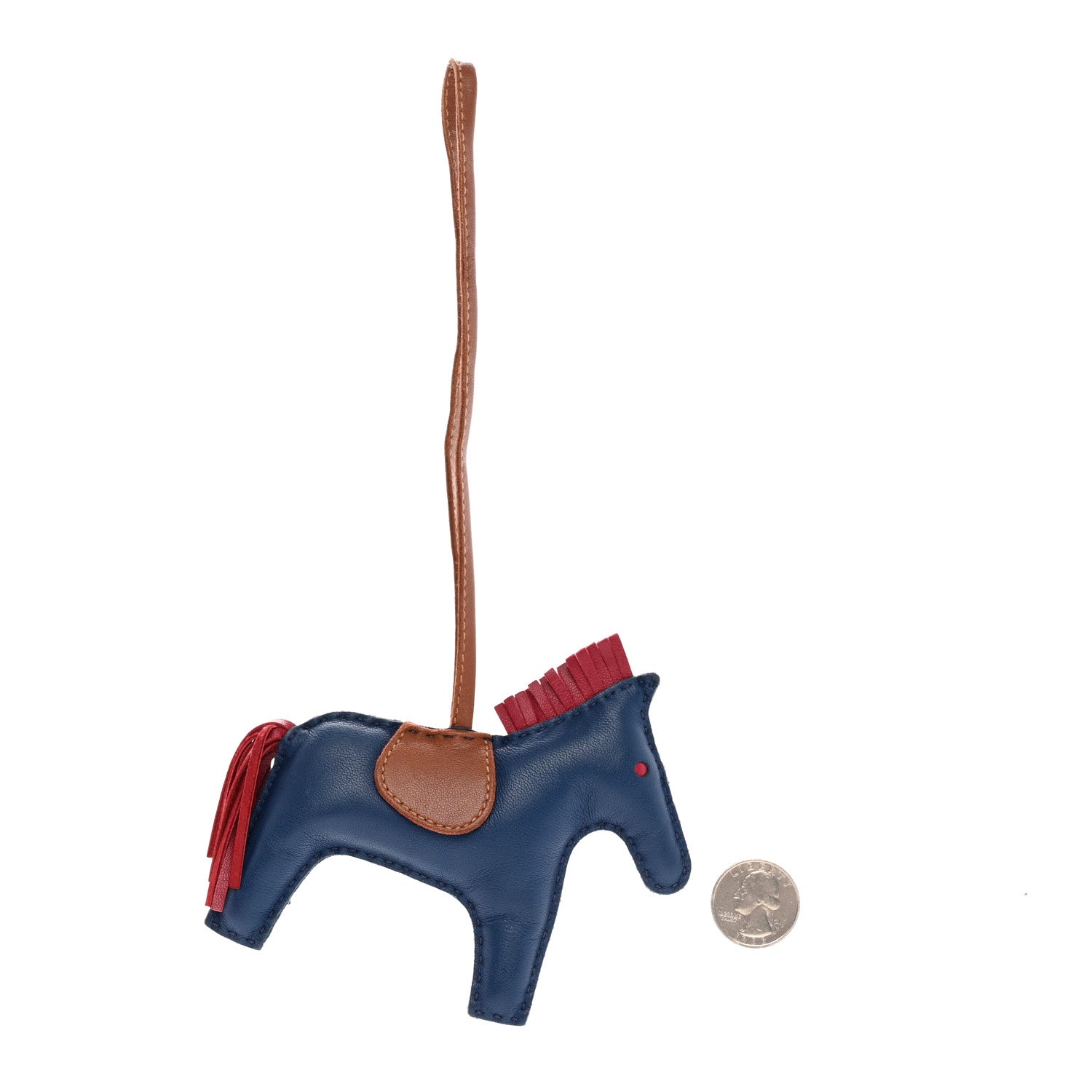 Hermes Milo Lambskin Grigri Rodeo Horse Bag Charm MM Bleu De Malte Rubis Fauve 2 of 4