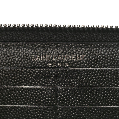 Saint Laurent Grain De Poudre Matelasse Chevron Monogram Monochrome Zip Around Wallet Black 6 of 8