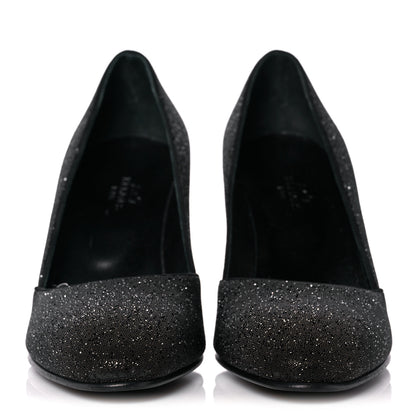 Hermes Suede Goatskin Crystal Powder Pumps 38.5 Black 2 of 10