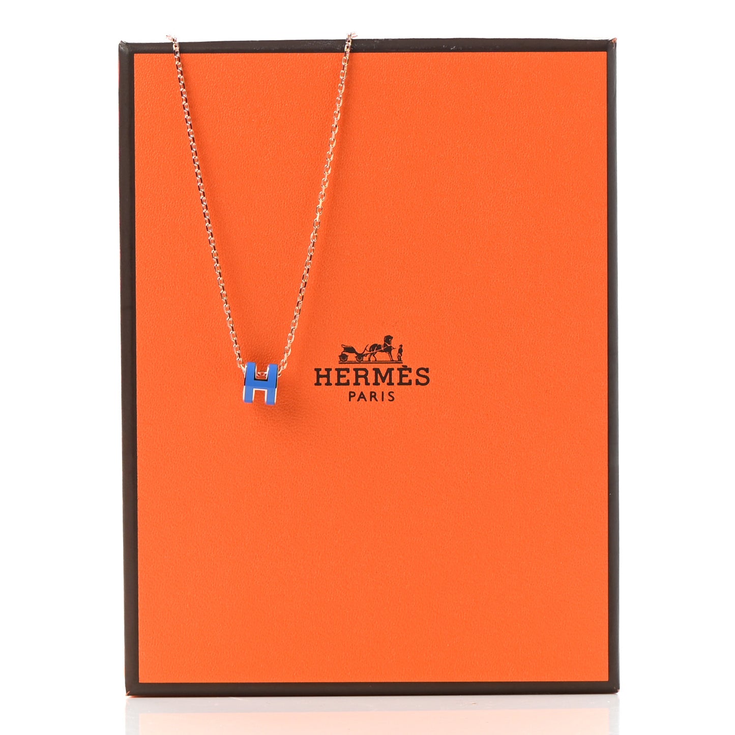 Lacquered Rose Gold Mini Pop H Pendant Necklace Bleu Sature