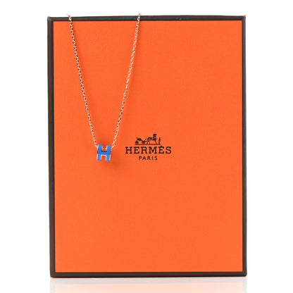 Hermes Lacquered Rose Gold Mini Pop H Pendant Necklace Bleu Sature 7 of 7