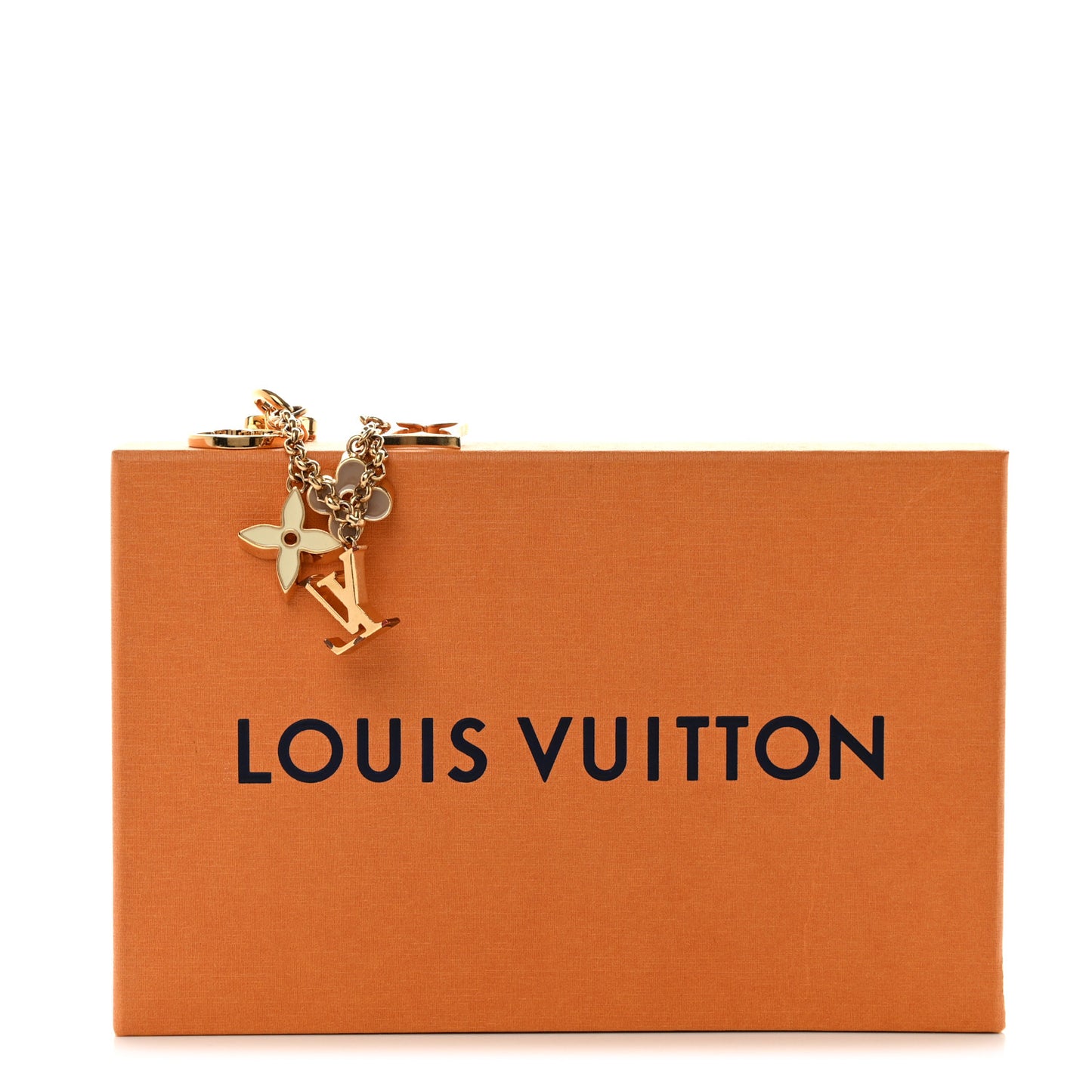 Brass Enamel Fleur De Monogram Bag Charm Chain Gold