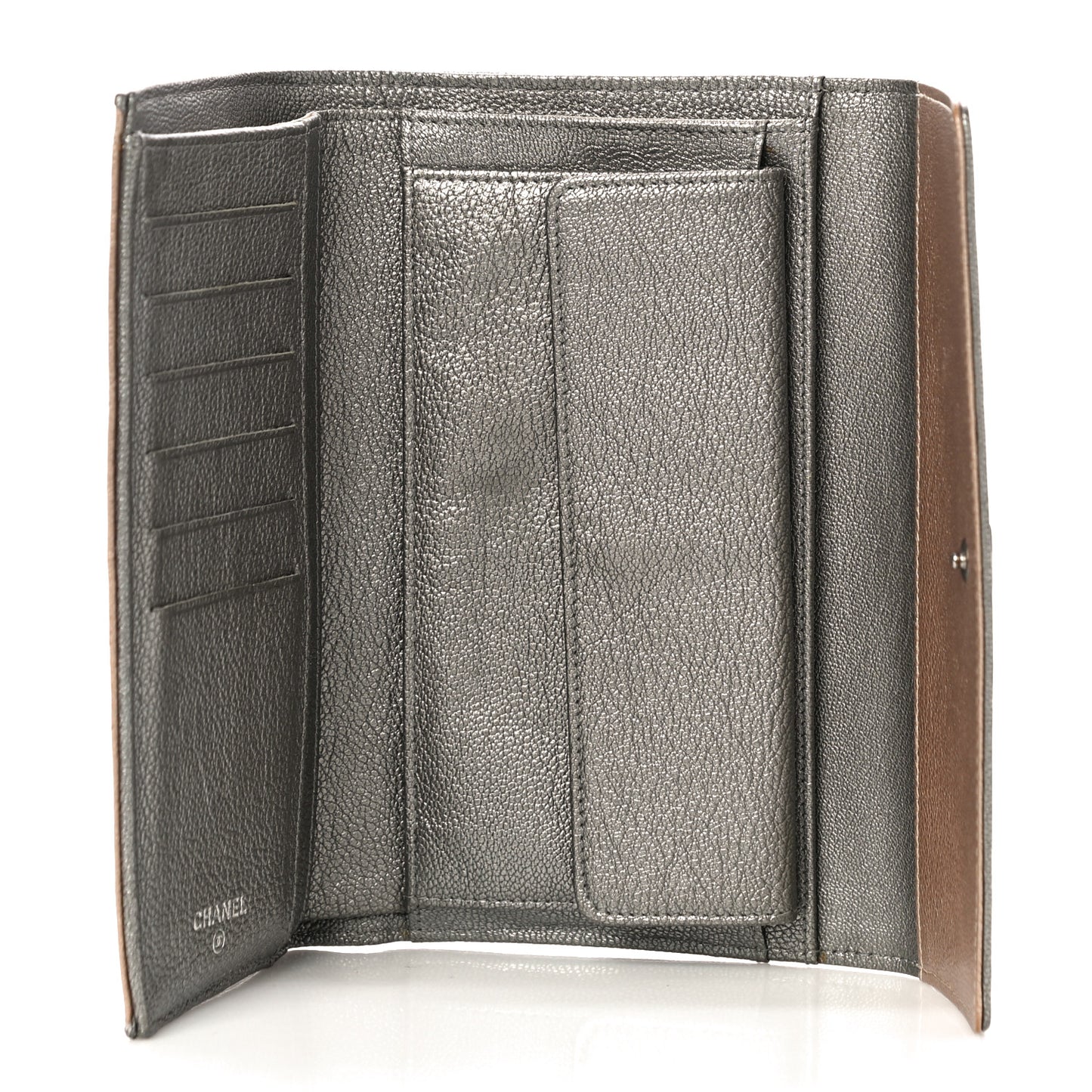 Metallic Calfskin Diamond Stitched Flap Wallet Gold