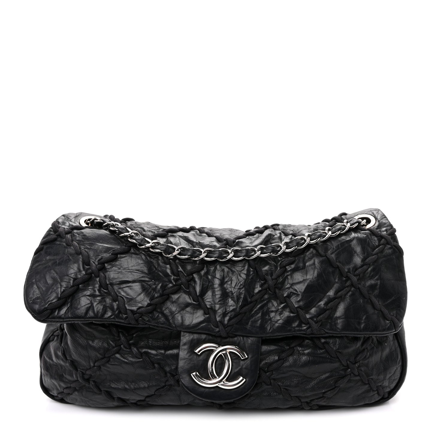 Calfskin Ultra Stitch Oversize Flap Black
