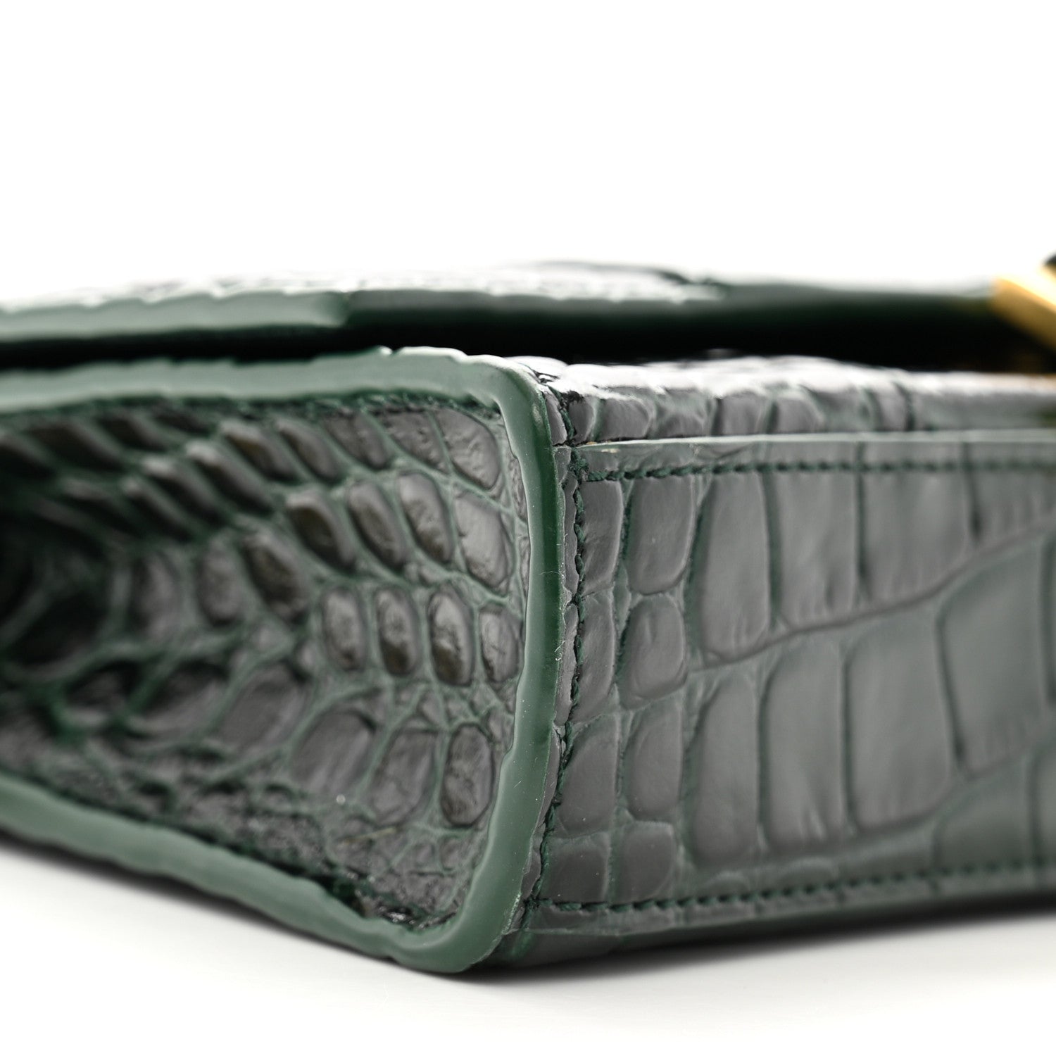 Balenciaga Shiny Calfskin Crocodile Embossed Hourglass Chain Bag Forest Green 8 of 10
