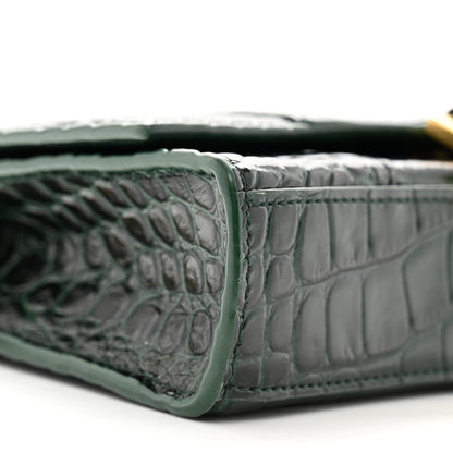 Balenciaga Shiny Calfskin Crocodile Embossed Hourglass Chain Bag Forest Green 8 of 10