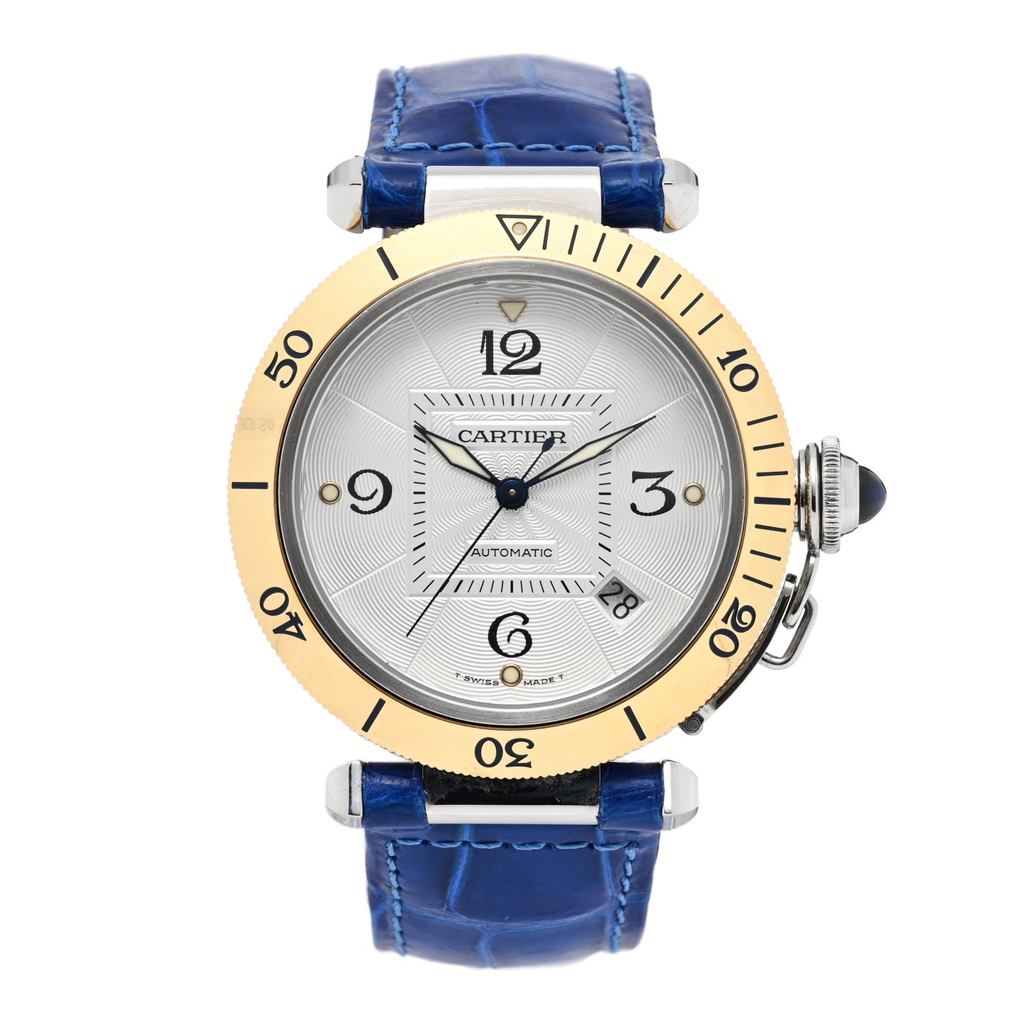 Stainless Steel 18K Yellow Gold Alligator 38mm Pasha C Automatic Watch Blue