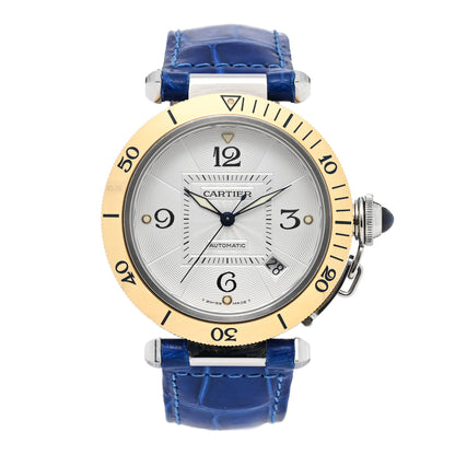 Cartier Stainless Steel 18K Yellow Gold Alligator 38mm Pasha C Automatic Watch Blue 1 of 5