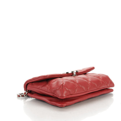 Chanel Calfskin Quilted Double Stitch Hamptons Clutch with Chain Red 4 of 7