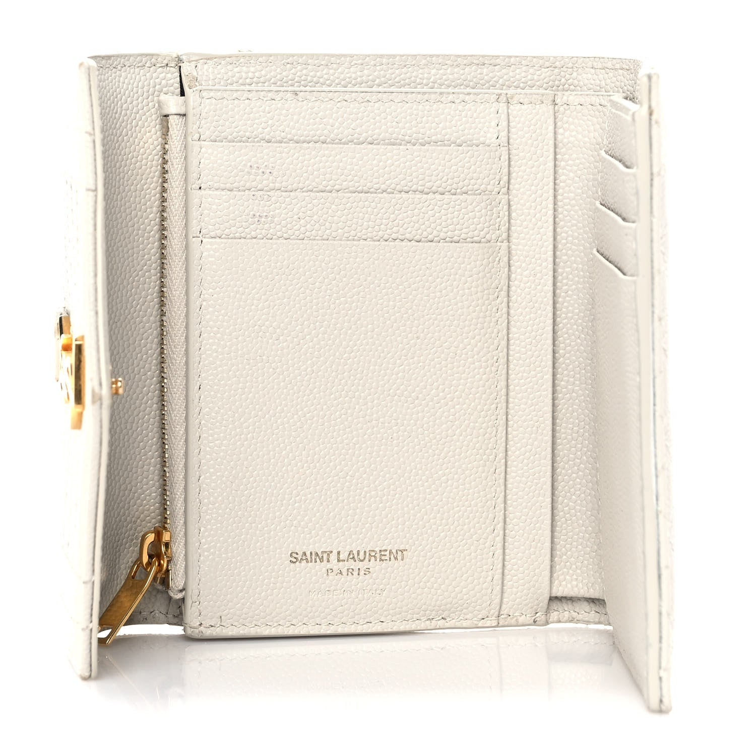 Saint Laurent Grain De Poudre Mixed Matelasse Triquilt Monogram Compact Tri Fold Wallet Blanc Vintage 5 of 8