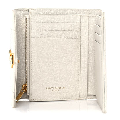 Saint Laurent Grain De Poudre Mixed Matelasse Triquilt Monogram Compact Tri Fold Wallet Blanc Vintage 5 of 8