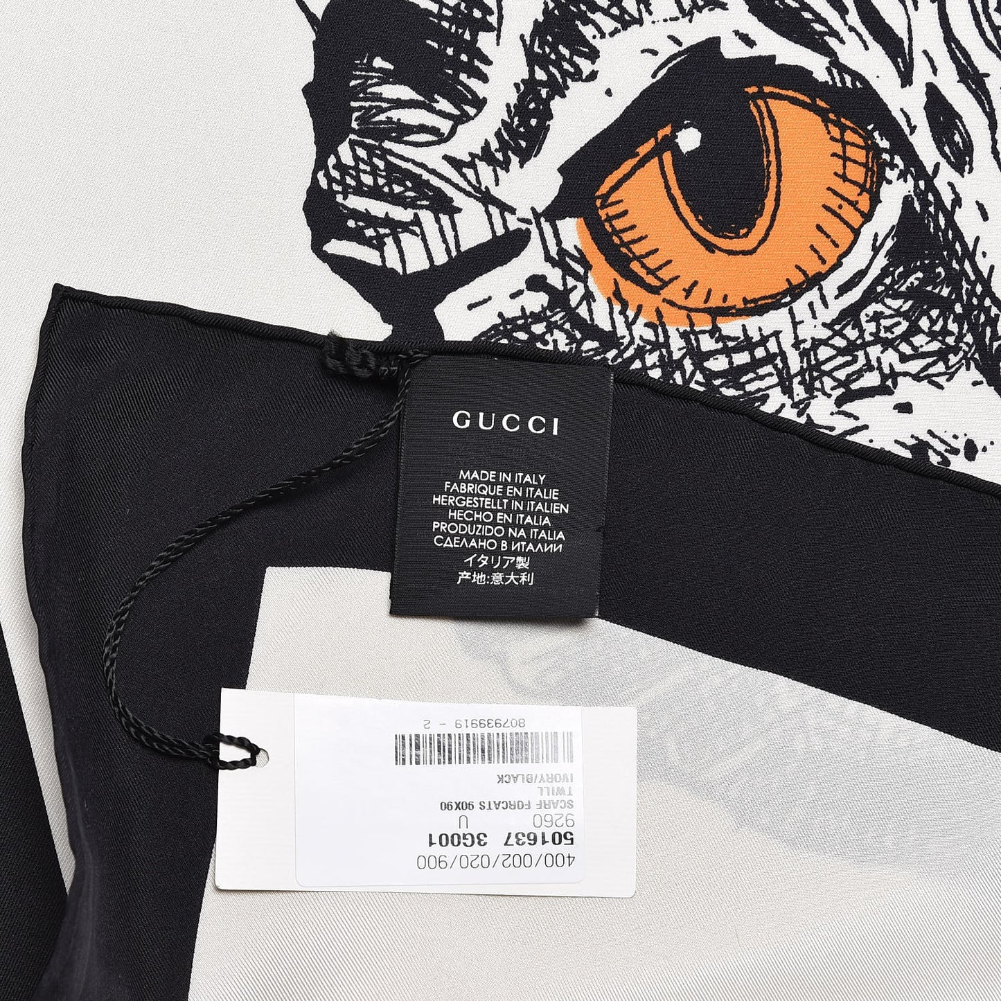 Silk Twill Forcats Square Scarf Ivory Black