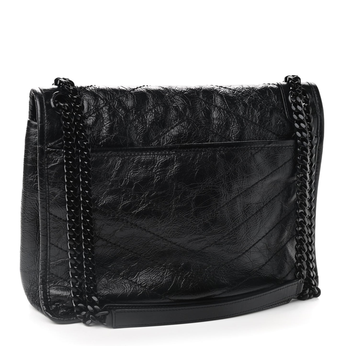 Crinkled Calfskin Matelasse Monogram Medium Niki Chain Satchel Black