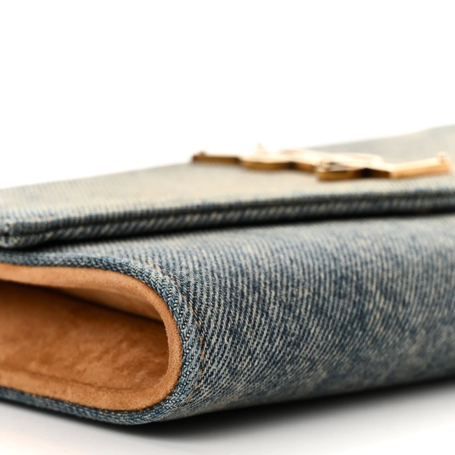 Saint Laurent Denim Monogram Chain Wallet Rodeo Blue Cinnamon 9 of 10
