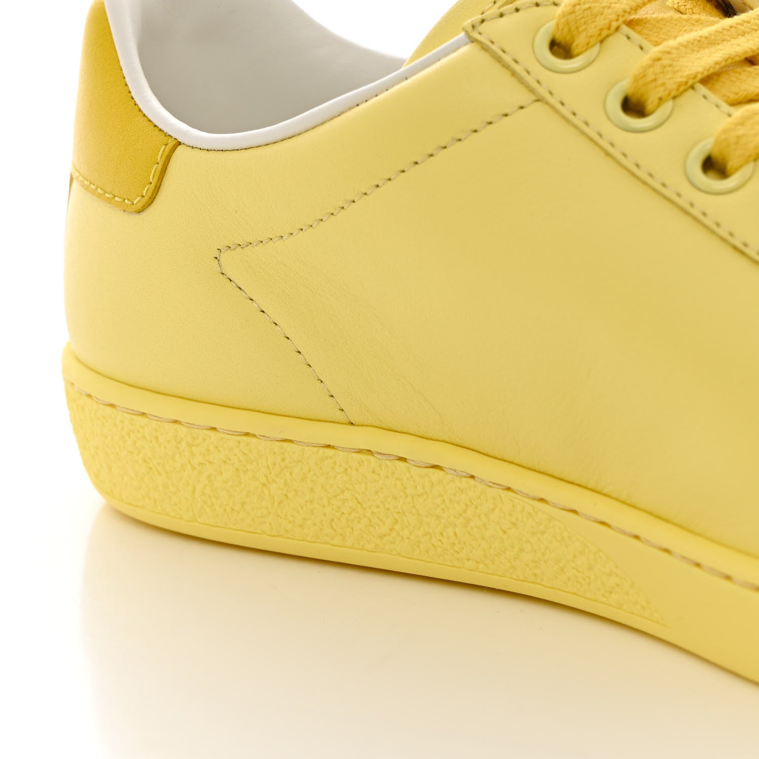 Gucci Calfskin Interlocking G Perforated Womens Ace Sneakers 35 Banana Straw Yellow 9 of 10