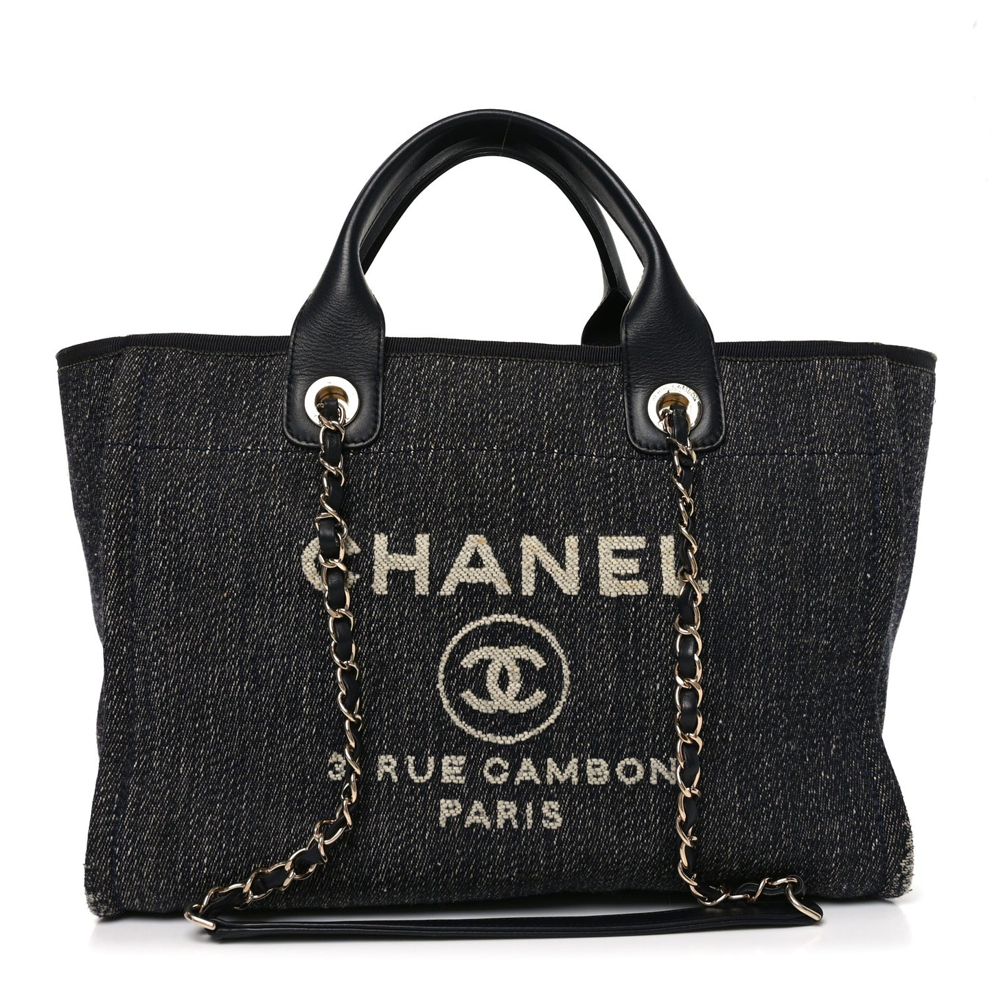 Denim Small Deauville Tote Dark Blue White Blue White