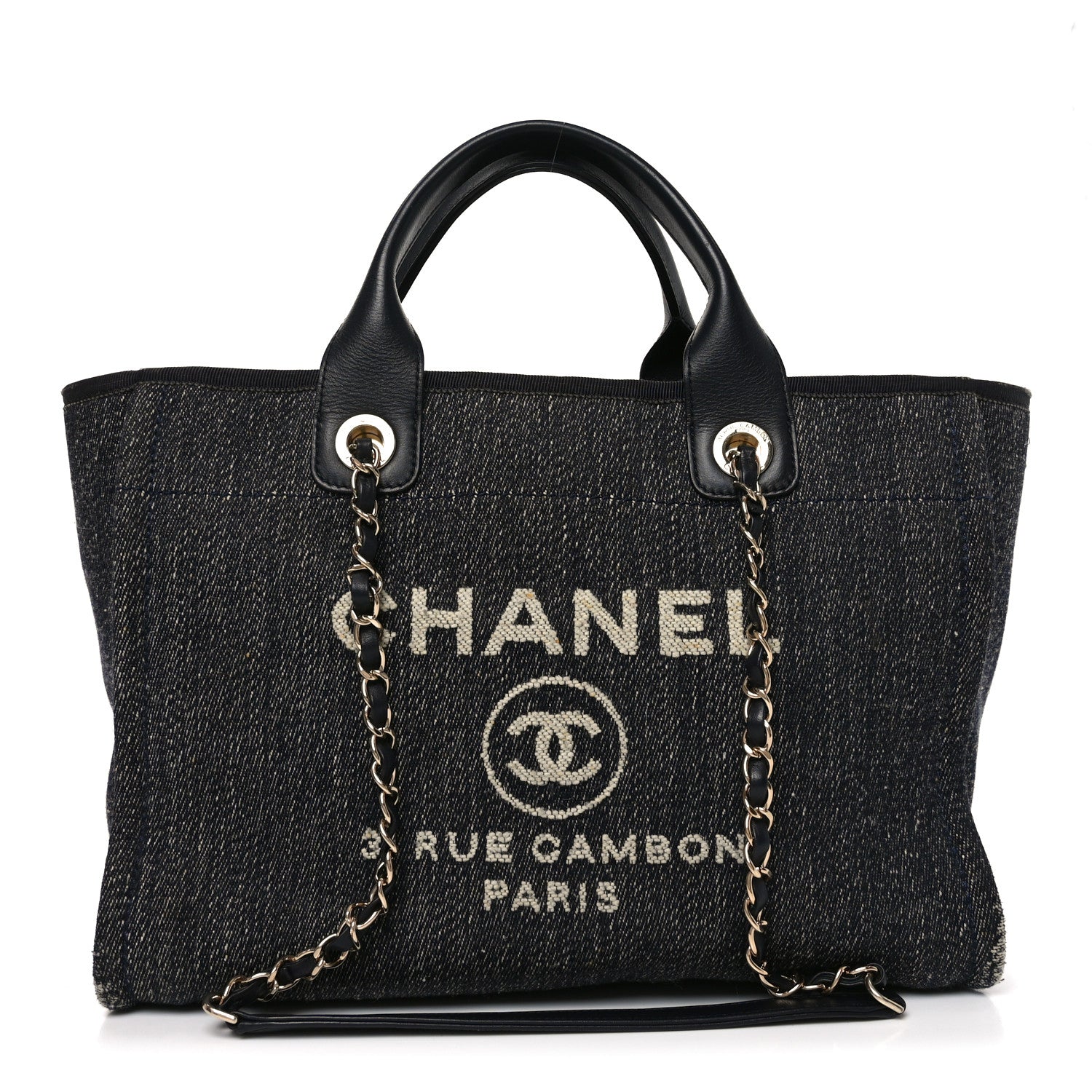 Chanel Denim Small Deauville Tote Dark Blue White Blue White 1 of 10