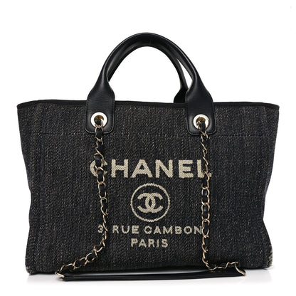 Chanel Denim Small Deauville Tote Dark Blue White Blue White 1 of 10