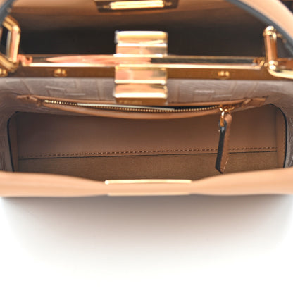 Fendi Vitello Seta Canvas FF Embroidered Mini Peekaboo Iconic Satchel Miele Scuro Poudre 6 of 9