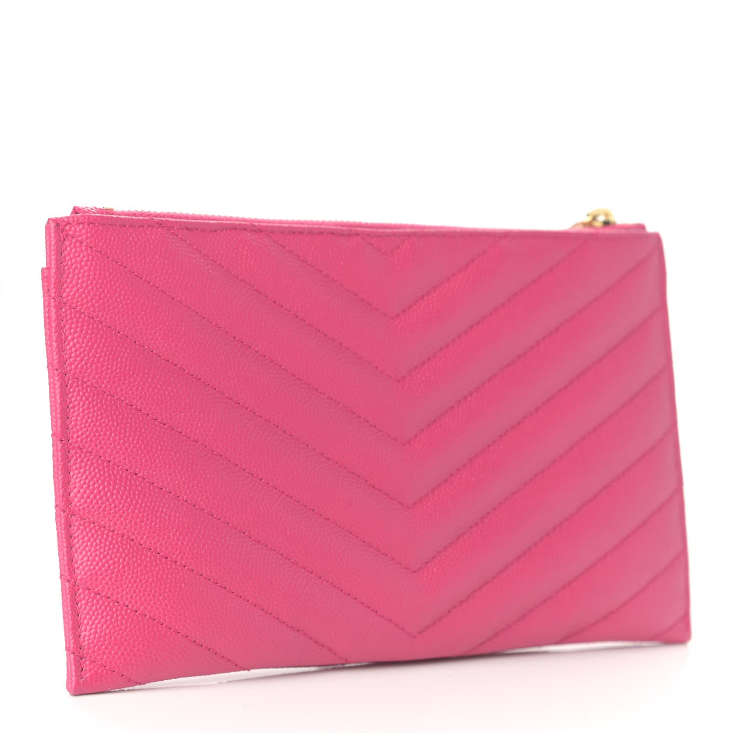 Saint Laurent Grain De Poudre Chevron Monogram Bill Pouch Bright Pink 3 of 8