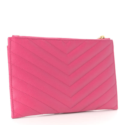 Saint Laurent Grain De Poudre Chevron Monogram Bill Pouch Bright Pink 3 of 8