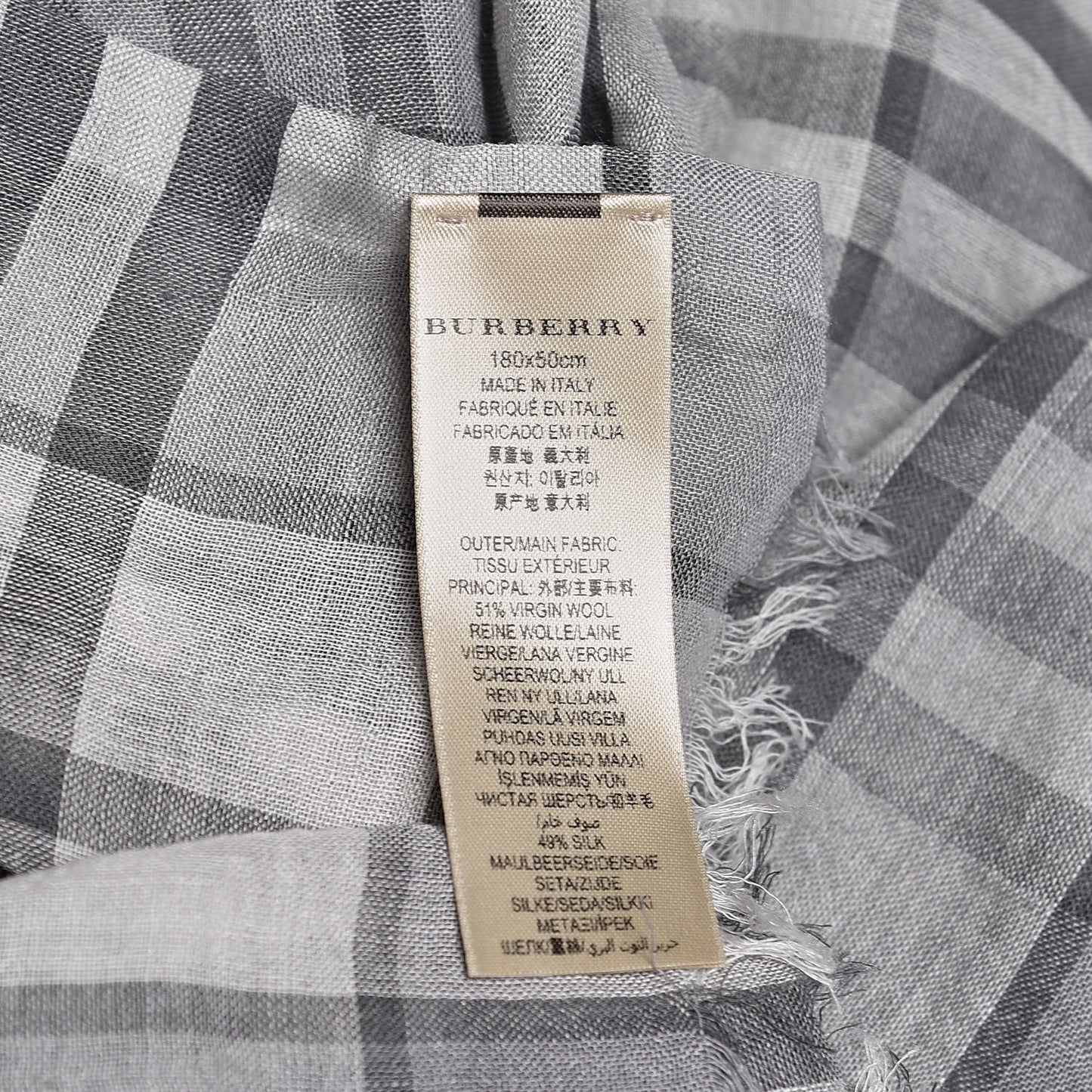 Wool Silk Vintage Check Lightweight Scarf Grey