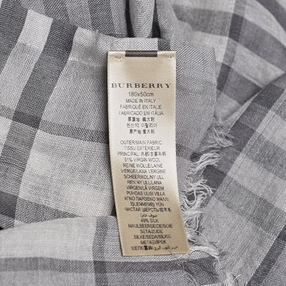 Burberry Wool Silk Vintage Check Lightweight Scarf Grey 5 of 5