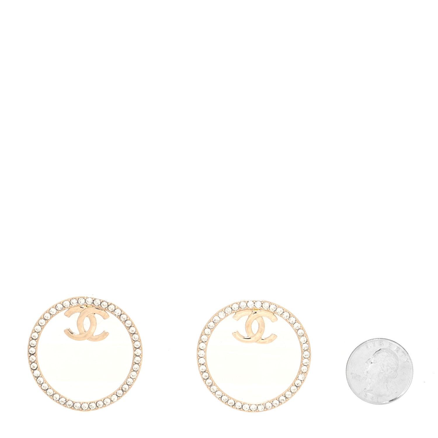 Chanel Crystal CC Large Hoop Earrings Gold 2 of 4