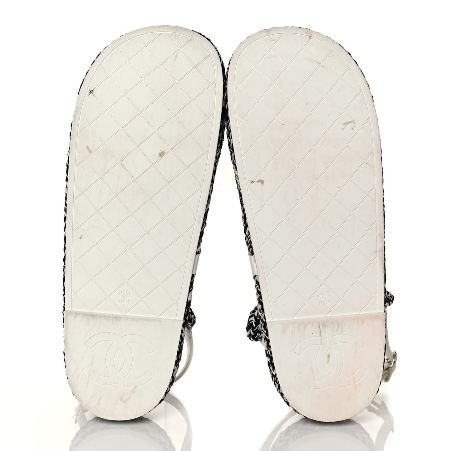 Lambskin Cord Chain CC Sandals 40 Navy White