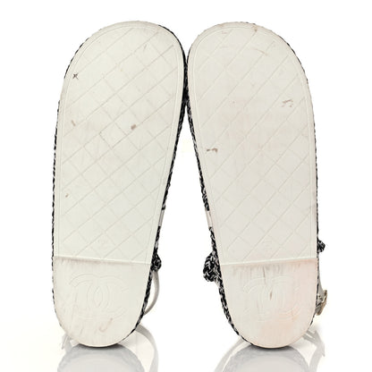 Chanel Lambskin Cord Chain CC Sandals 40 Navy White 5 of 8
