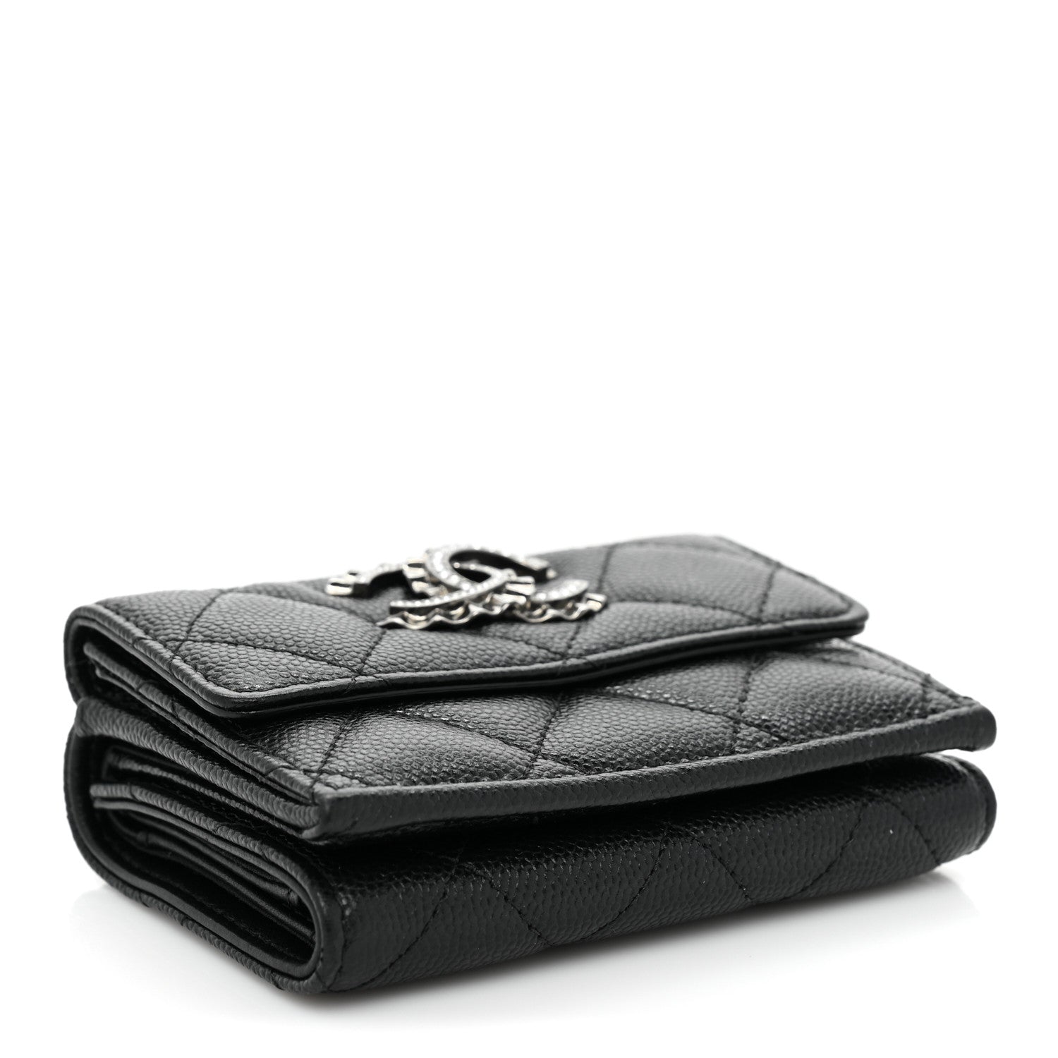Chanel Caviar Quilted Crystal CC Small Flap Wallet Black 4 of 14