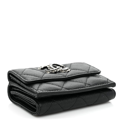 Chanel Caviar Quilted Crystal CC Small Flap Wallet Black 4 of 14