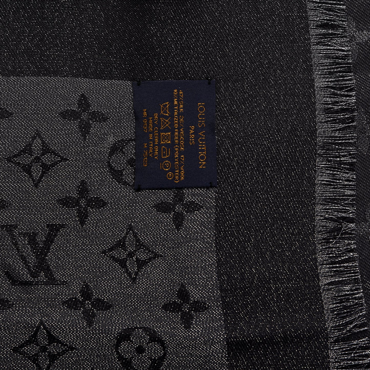 Silk Lurex Wool Monogram Shine Shawl Black