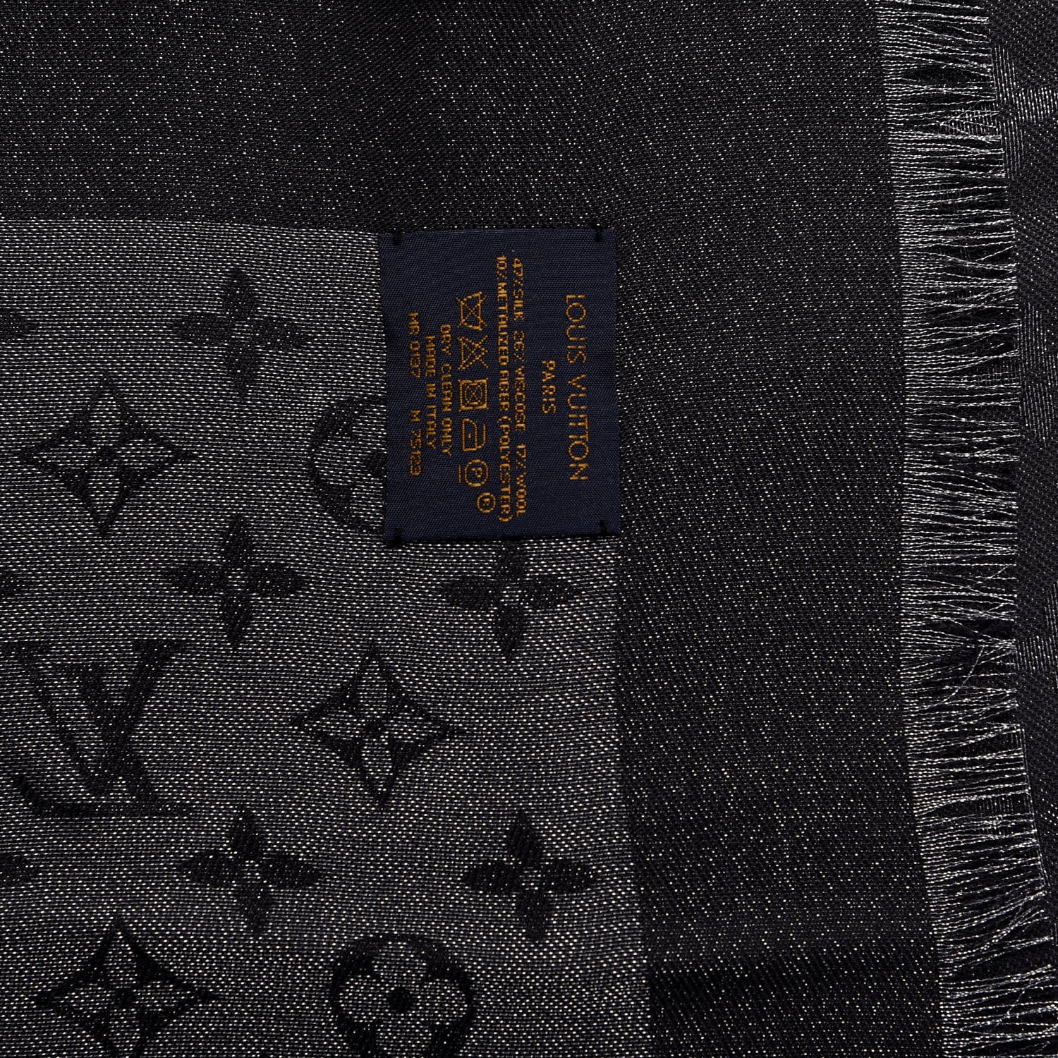Louis Vuitton Silk Lurex Wool Monogram Shine Shawl Black 3 of 3