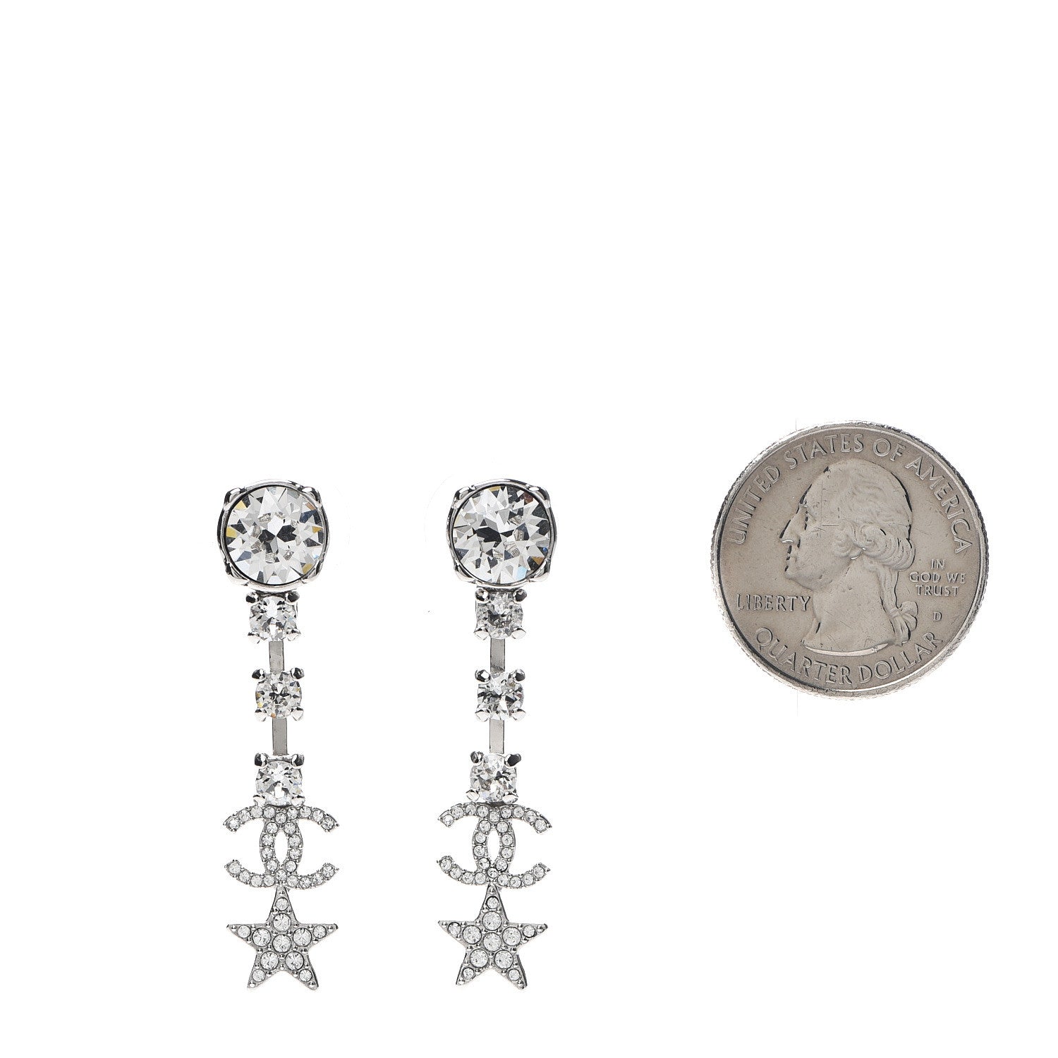 Chanel Crystal Starfall Drop CC Earrings Silver 2 of 5