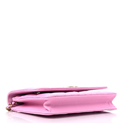 Chanel Caviar Quilted Perforated Metal CC Wallet On Chain WOC Lilac Light Green 4 of 10